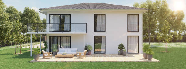 istock modern new house with large property. 3D rendering 959819068