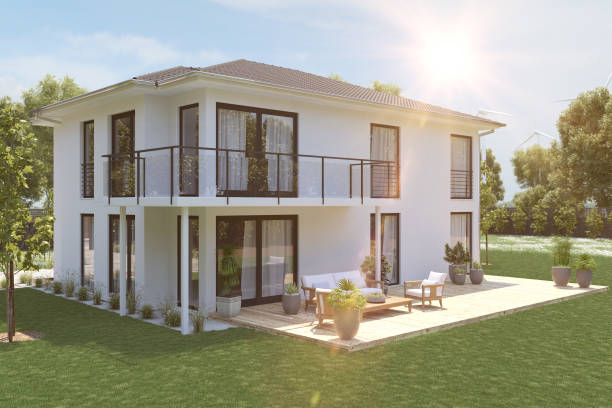 istock modern new house with large property. 3D rendering 959819102