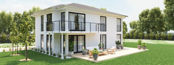 istock modern new house with large property. 3D rendering 959819138