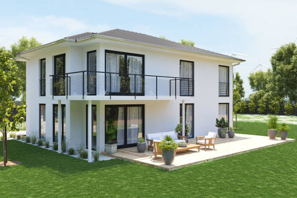 istock modern new house with large property. 3D rendering 959819174