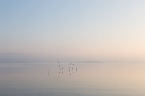 istock A very minimalistic view of a lake at dawn, with soft light, war 959827224