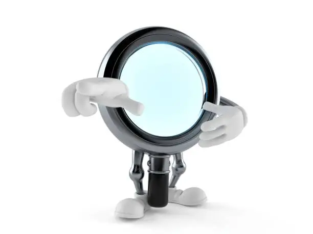 Photo of Magnifying glass character pointing finger