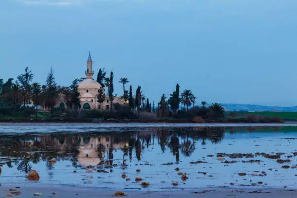 Hala Sultan Tekke and reflection on Larnaca salt lake in Cyprus