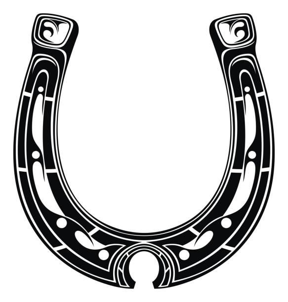 hufeisen-symbol oder etikett - horseshoe stock-grafiken, -clipart, -cartoons und -symbole