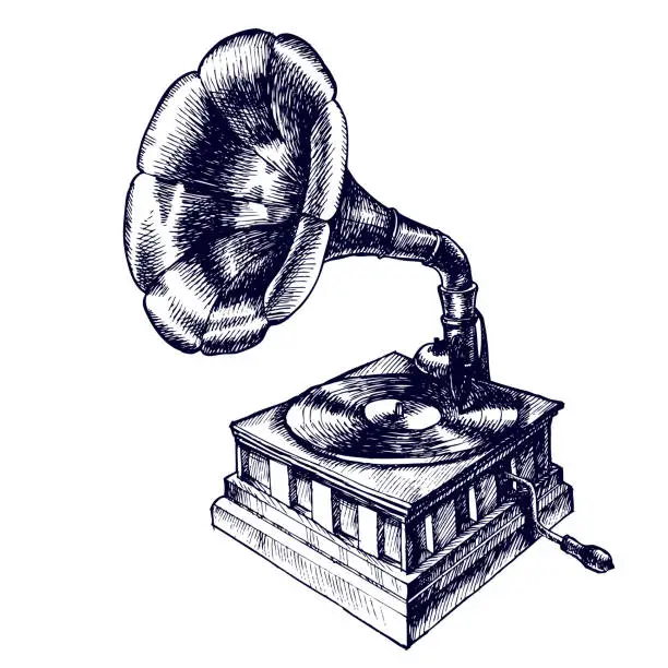 Vector illustration of Illustration of a vintage gramophone.