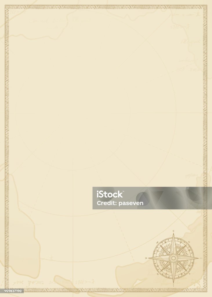 travel background with a wind rose and old map Old vintage paper with wind rose compass sign. Vector illustration on the theme of travel, adventure and discovery on the background of old map. Pirate map concept. Map stock vector