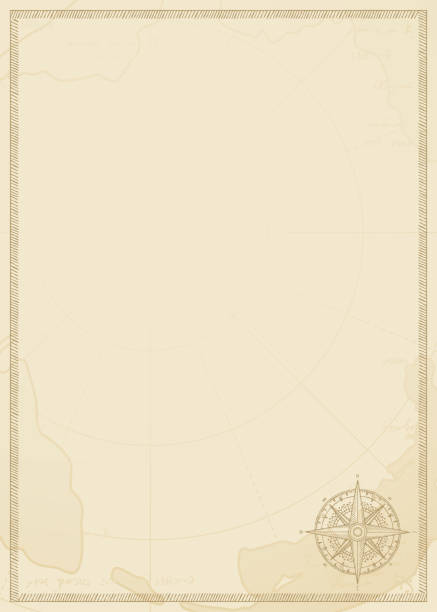 travel background with a wind rose and old map Old vintage paper with wind rose compass sign. Vector illustration on the theme of travel, adventure and discovery on the background of old map. Pirate map concept. vintage maps stock illustrations