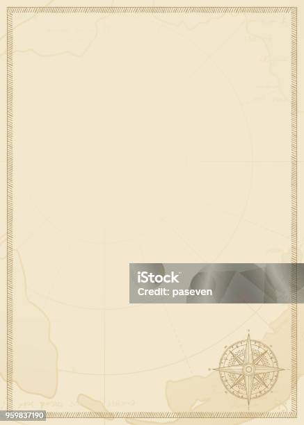 Travel Background With A Wind Rose And Old Map Stock Illustration - Download Image Now - Map, Old, Border - Frame