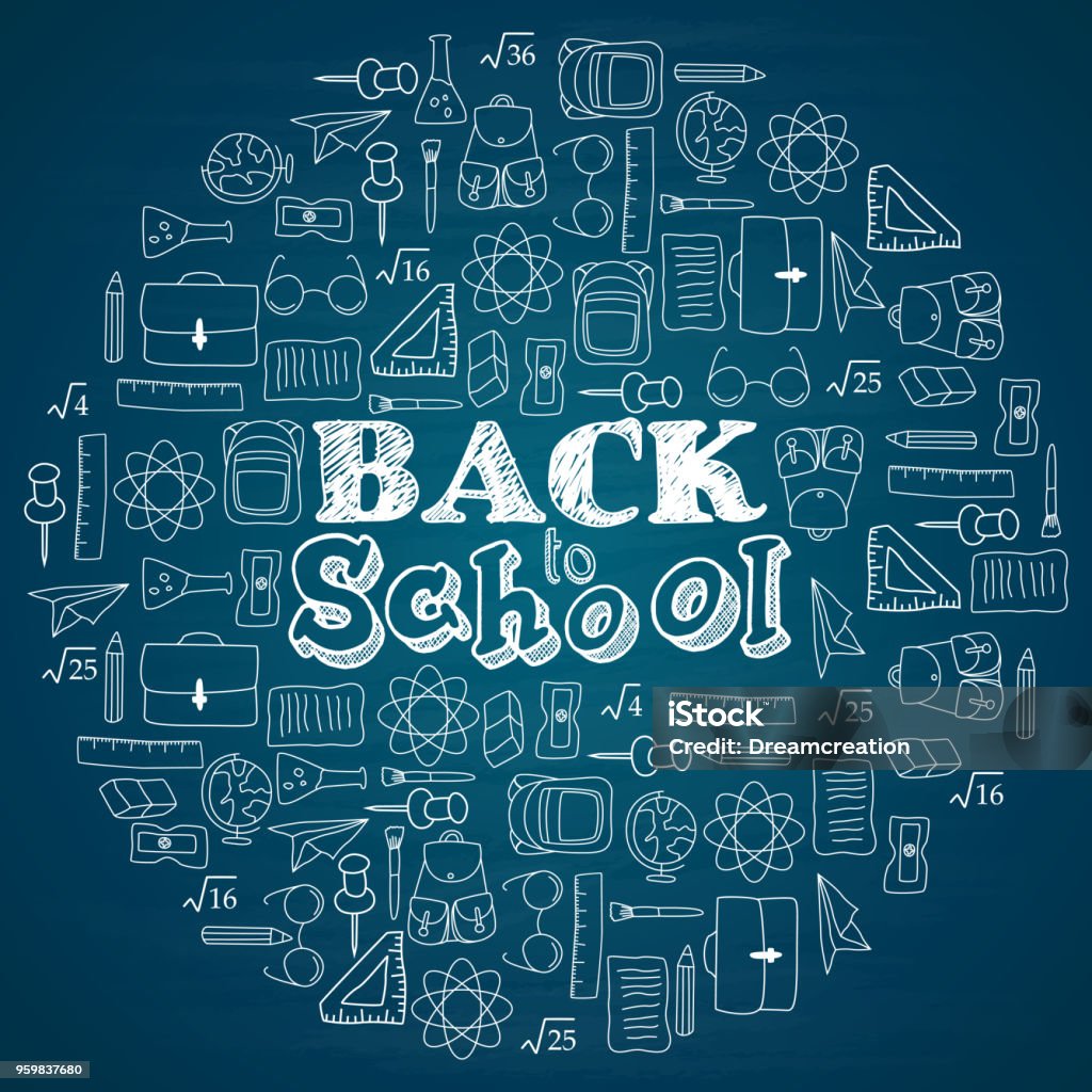Back to school doodles in chalkboard background Vector illustration of Back to school doodles in chalkboard background Back to School stock vector