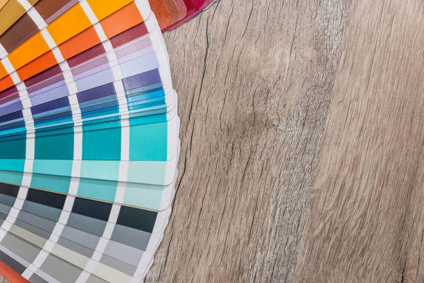 istock Swatch of colouring on wooden table background 959838246