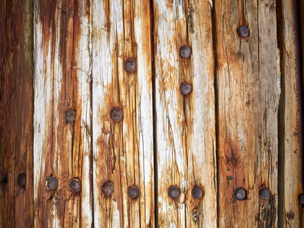 クローズ アップ グランジ古いさびた板壁テクスチャ - wood rustic close up nail ストックフォトと画像