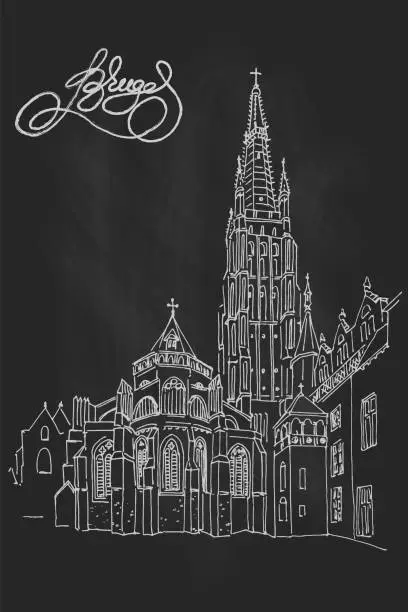 Vector illustration of Church of Our Lady, Onze Lieve Vrouw Brugge, Belgium.