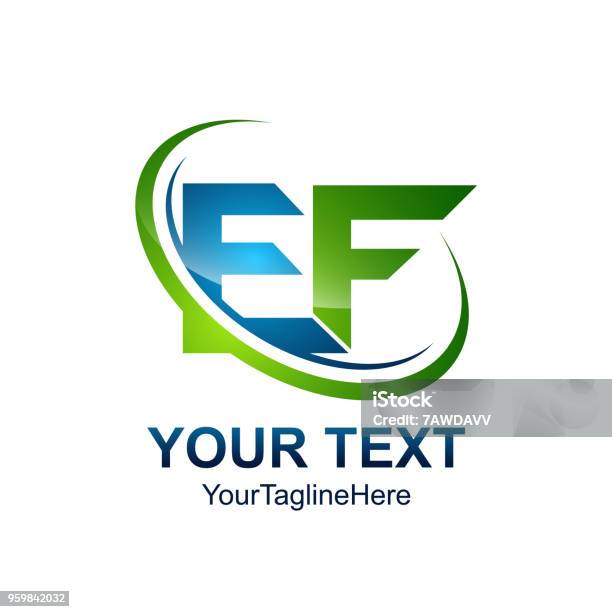 Initial Letter Ef Logo Template Colored Green Blue Swoosh Design For Business And Company Identity Stock Illustration - Download Image Now