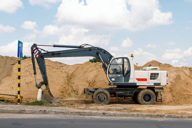istock Close up details of industrial excavator working on construction site 959856914