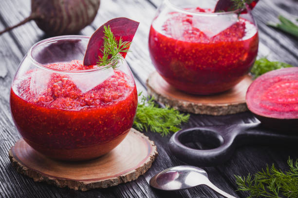 istock fresh vegetable smoothie from beet with dill on a black wooden table 959864688