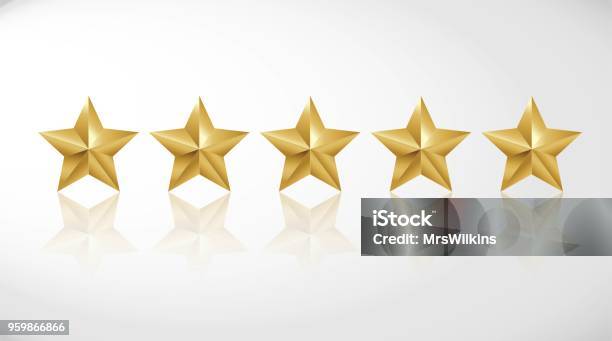 Star Rating Realistic Gold Star Set Vector Stock Illustration - Download Image Now - Luxury Hotel, Star Shape, Gold - Metal