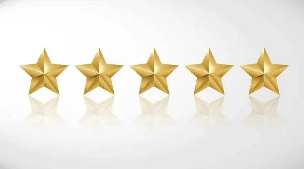 Vector illustration of Star rating realistic gold star set vector