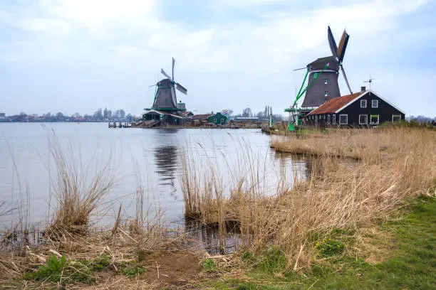 Photo of view of wind mills in Zaanse Schans, Netherlands