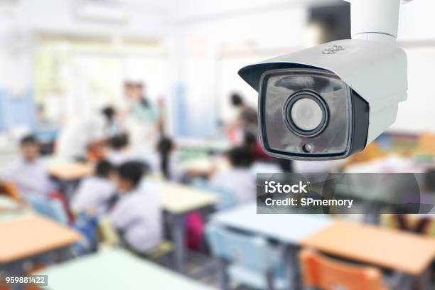 Cctv Security Monitoring Student In Classroom At Schoolsecurity Camera Surveillance For Watching And Protect Group Of Children While Studying Stock Photo - Download Image Now