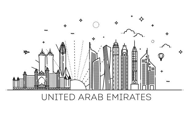 lineare banner der vereinigten arabischen emirate - dubai stock-grafiken, -clipart, -cartoons und -symbole