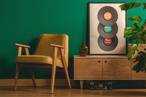 Armchair next to cabinet
