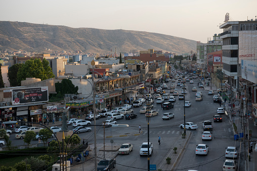 View of traffic and mountain landscape in Dohuk, a Kurdish city in northern Iraq (May 28, 2017)