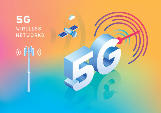 5 g 무선 네트워크 - communications tower isometric wireless technology mobile phone base station stock illustrations