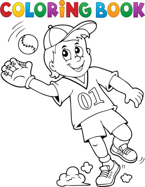 Vector illustration of Coloring book baseball player theme 1