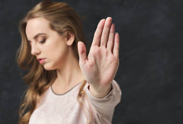 istock Young woman saying thanks but no 959902344
