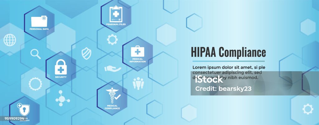 HIPPA Compliance web banner header w Medical Icon Set & text HIPPA Compliance web banner header w Medical Icon Set and text Conformity stock vector