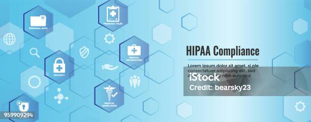 Hippa Compliance Web Banner Header W Medical Icon Set Text Stock Illustration - Download Image Now