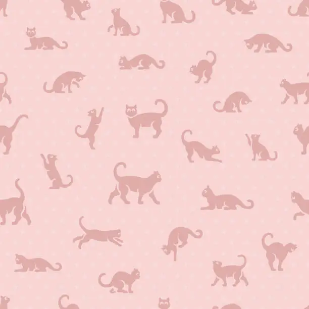 Vector illustration of Cute cats seamless pattern