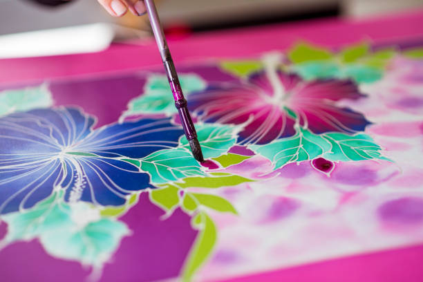 Traditional art Batik painting in a batik workshop malaysia batik pattern stock pictures, royalty-free photos & images