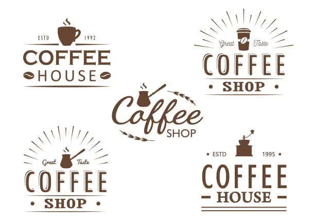 Vector illustration of Set of vintage Coffee logo templates, badges and design elements. Logotypes collection for coffee shop, cafe, restaurant.