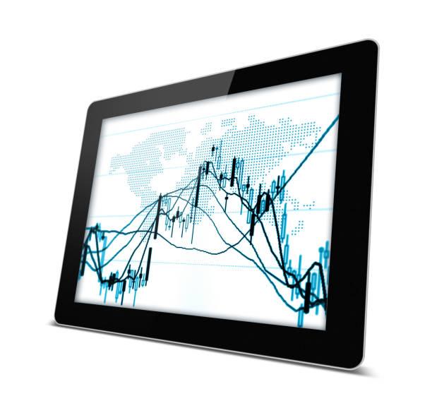 Stock market graph in Digital Tablet PC isolated on white background
