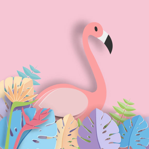 istock Tropical leaf and Flamingo Summer Banner,Paper art graphic Background 959924682