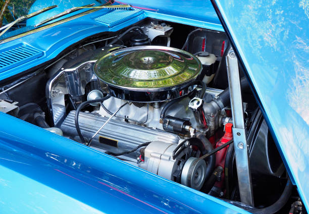 istock Focus Stacked Image of an American V8 Engine in a Restored 60s Model Car 959924840