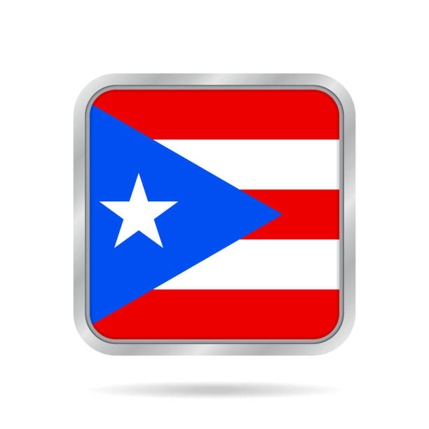 Flag of Puerto Rico. Metallic gray square button. National flag of Puerto Rico. Shiny metallic gray square button with shadow. porto rico flag stock illustrations