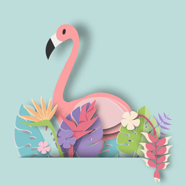 istock Tropical leaf and Flamingo Summer Banner,Paper art graphic Background 959927162