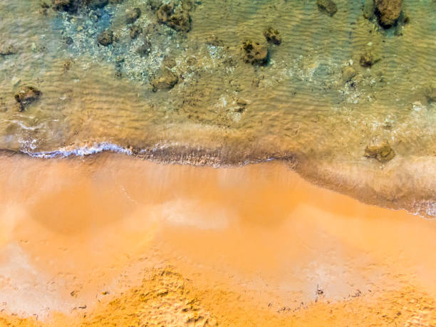 Aerial view of sandy beach Ghajn Tuffieha Bay, Mellieha, Malta