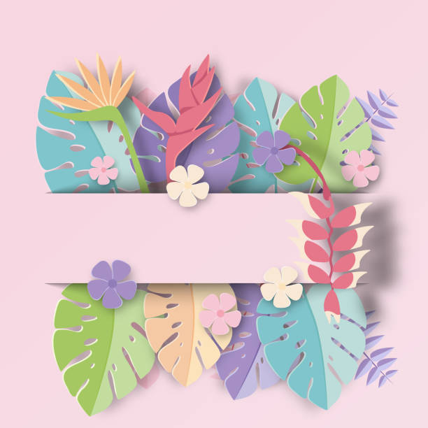 istock Pastel color tropical leaf  Summer Banner,Paper art graphic Background 959927510