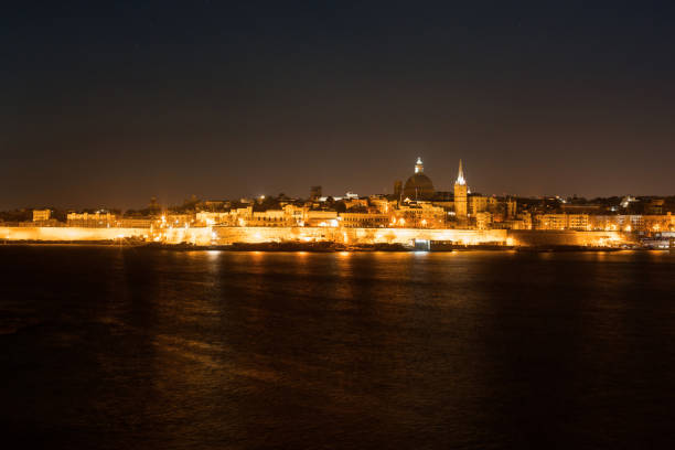 View on Fort St. Elmo at Malta. Panorama of night Valletta