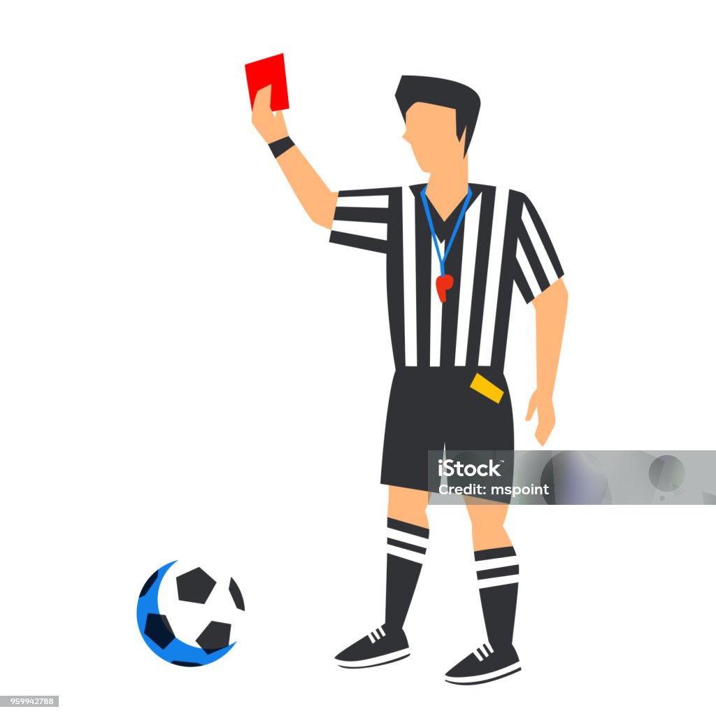 Abstract in blue football referee with red card and ball. Soccer referee Isolated on a white background.  Color illustration in flat style Abstract in blue football referee with red card and ball. Soccer referee Isolated on a white background.  Color illustration in flat style vector illustration Referee stock vector