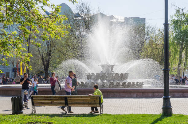 The picture was taken in Russia, in the city of Orenburg, in the square near the \