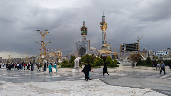 Mashhad, Iran, may 13, 2018: Haram complex and the Imam Reza Shrine, the largest mosque in the world by dimension in the holiest city in Iran - Mashhad.