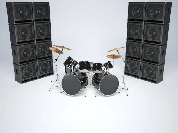 Photo of Drum kits and guitar amps