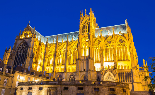 Cathedral Saint-Etienne at night in Metz on the Moselle France.