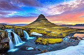 Kirkjufell at sunrise in Iceland. Beautiful landscape.