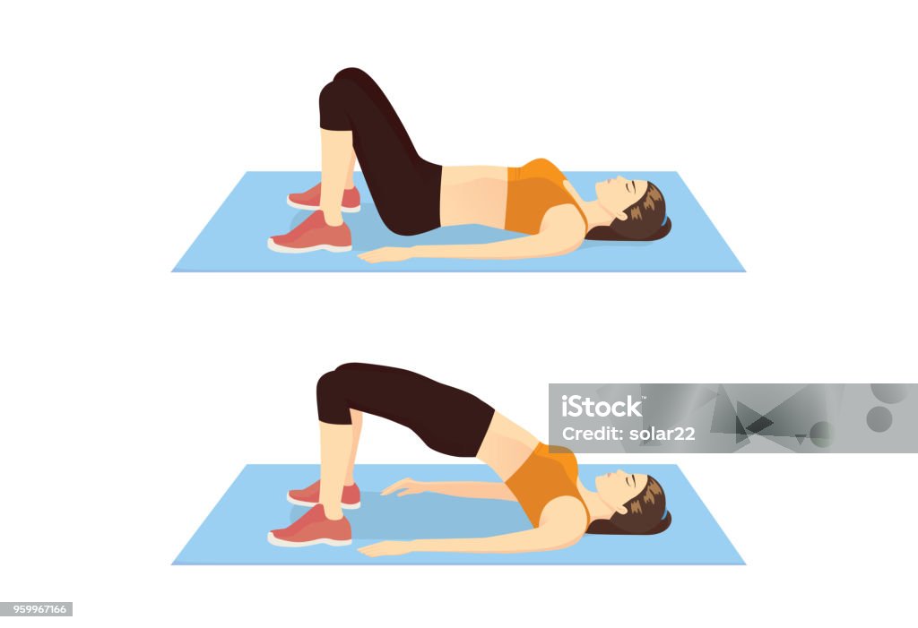 Woman Doing Exercise With Hip Lift For Firming Her Body Stock Illustration  - Download Image Now - iStock