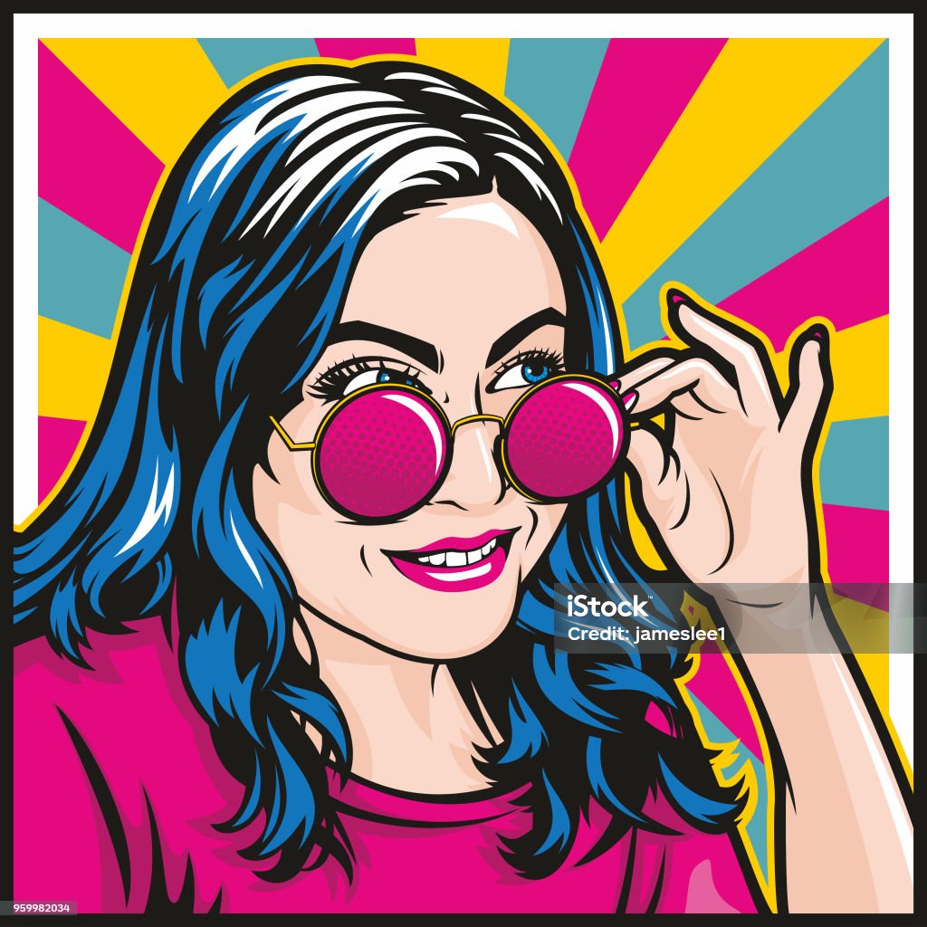 Kooky Pop Art Girl With Sunglasses A cute blonde pop art girl looks over the top of her round shades. Comic Book stock vector